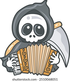 Illustration of cute skull ghost icon.
Funny skull ghost in activities stickers.
Angel of death cute elements.
Demon playing accordion
