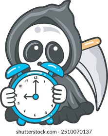 Illustration of cute skull ghost icon.
Funny skull ghost in activities stickers.
Angel of death cute elements.
Demon bring an alarm clock
