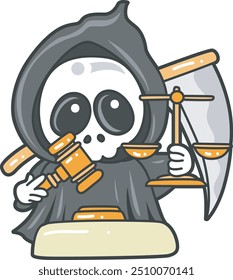 Illustration of cute skull ghost icon.
Funny skull ghost in activities stickers.
Angel of death cute elements.
Demon bring a hammer law