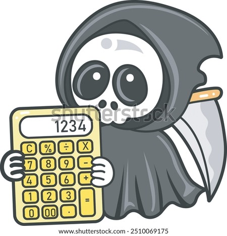 Illustration of cute skull ghost icon.
Funny skull ghost in activities stickers.
Angel of death cute elements.
Demon bring a calculator
