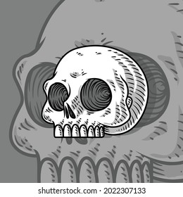 illustration cute skull without lower jaw funny skull in an engraved line art style and slightly spooky   gothic touch  this image is perfect for logo design merchandising