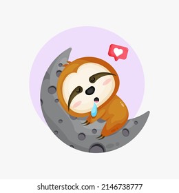 Illustration of a cute sloth sleeping on the moon