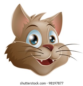 Illustration of a cute smiling cartoon cat's face