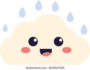 Illustration of a cute smiling cloud with rain drops, perfect for cheerful, playful, or weather-themed designs.

