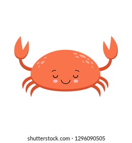 An illustration of a cute smiling red crab in vector format. Kawaii animal