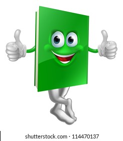 Illustration of a cute smiling thumbs up green book character