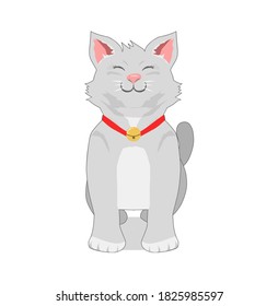 illustration of cute smiling white cat flat design vector