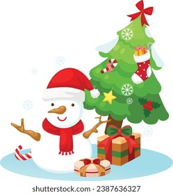 Illustration cute snowman character vector