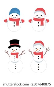 Illustration of cute snowman with hat, Vector illustration