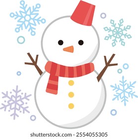 Illustration of cute snowman and snowflake