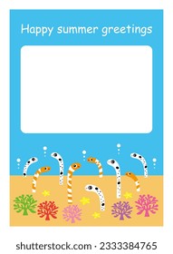 Illustration of a cute Spotted garden eel and western pond eel Summer Greeting Card Template Design Vector.