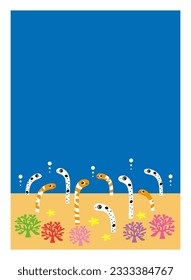 Illustration of a cute Spotted garden eel and western pond eel Summer Greeting Card Template Design Vector.