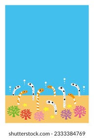 Illustration of a cute Spotted garden eel and western pond eel Summer Greeting Card Template Design Vector.