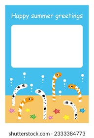 Illustration of a cute Spotted garden eel and western pond eel Summer Greeting Card Template Design Vector.