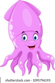 Illustration of cute squid cartoon isolated on white background