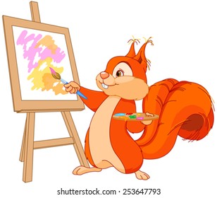 Illustration of cute squirrel draws a picture