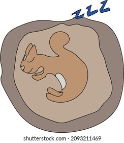 Illustration of a cute squirrel hibernating in a tree