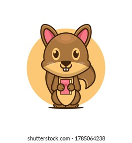 illustration of a cute squirrel holding a book while standing