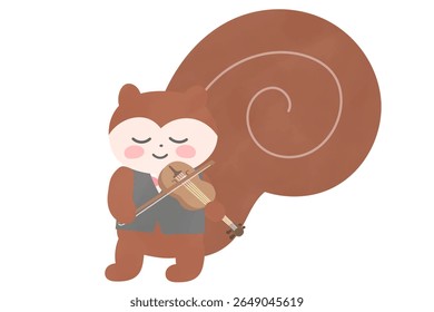 Illustration of a cute squirrel playing the violin