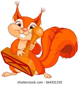 Illustration of cute squirrel puts stamps