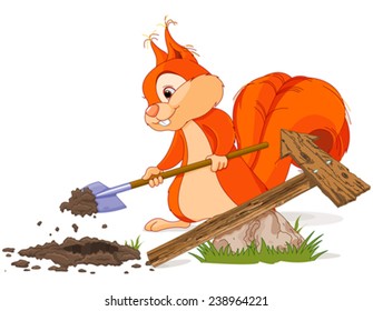 Illustration of cute squirrel sets wooden pointer 