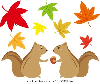 Illustration of cute squirrel.Maple leaf