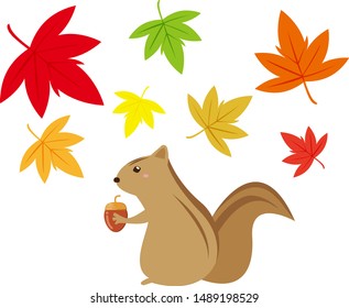 Illustration of cute squirrel.Maple leaf