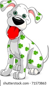 Illustration of a cute  St. Patrick's Day funny smiling dog