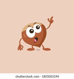 Illustration of cute staring hazelnut mascot isolated on light background. Flat design style for your mascot branding.