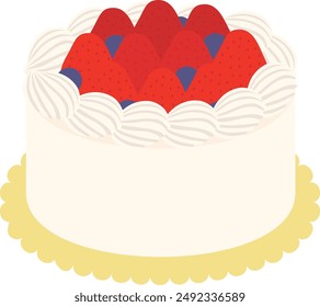Illustration of a cute strawberry and blueberry birthday cake with white whipped cream