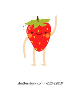 illustration of cute strawberry on white background. funny vegetables. can be used for greeting cards or posters