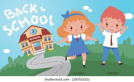 Ilustración de un estudiante lindo con uniforme volviendo a la escuela