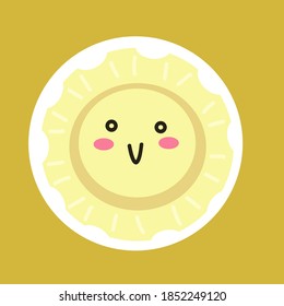 illustration  with cute sun in cartoon style. Hand drawn . Icon, symbol, logo. Summer illustration, sunlight. Children illustration.