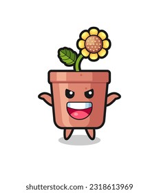 the illustration of cute sunflower pot doing scare gesture , cute style design for t shirt, sticker, logo element