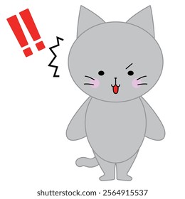 Illustration of a cute surprised gray cat
