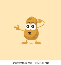 Illustration of cute surprised peanut mascot showing to the left. Flat design style for your mascot branding.
