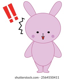 Illustration of a cute surprised pink rabbit