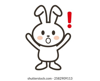 Illustration of a cute surprised white rabbit