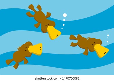 Illustration of cute swimming platypus'