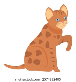 Illustration of a cute tabby cat sitting and raising its paw