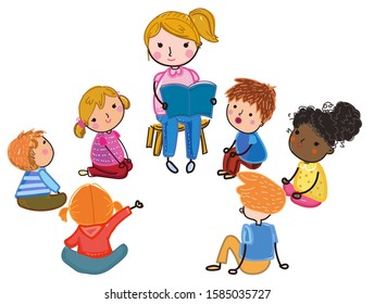 Illustration of cute teacher reading for kids