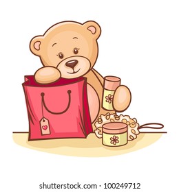Illustration of cute Teddy Bear with gifts.