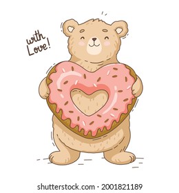 Illustration of cute teddy bear with heart 