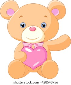 Illustration Cute Teddy Bear Holding Heart Stock Vector (Royalty Free ...