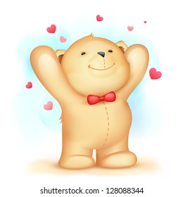 illustration of cute teddy bear on love background