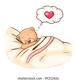 Illustration of cute Teddy Bear sleeps on pillow.