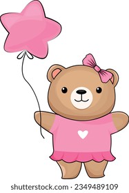 illustration of a cute teddy bear with a star shaped balloon