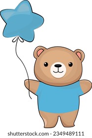illustration of a cute teddy bear with a star shaped balloon