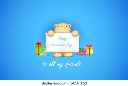 illustration of cute teddy bear wishing Happy Friendship Day