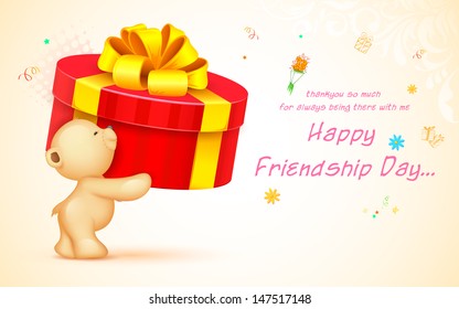 illustration of cute teddy bear wishing Happy Friendship Day